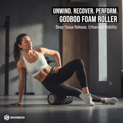 Foam Roller - Deep Tissue Medium Density Muscle Massager with Myofascial Trigger Point Release, Back Massage Roller for Soreness and Mobility 13 x 5.5 Inch, with eBook - color: Black