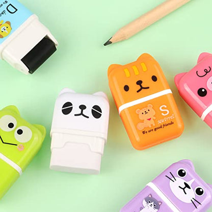 Tamaki 6 Pack Erasers for Kids, Cute Erasers with Cover and Roller | Pencil Rubber Eraser for Party Favors Gift Supplies