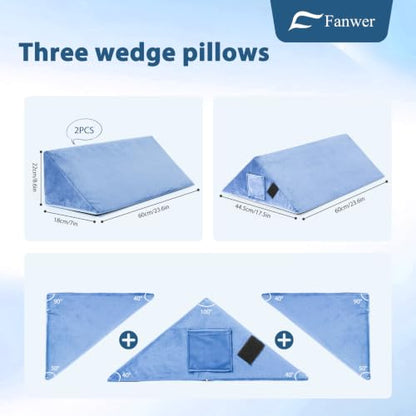 Fanwer Positioning Wedge Pillow for Side Sleeping (3 in 1),23.6",Light Blue - color: Light Blue, size: 23.6in