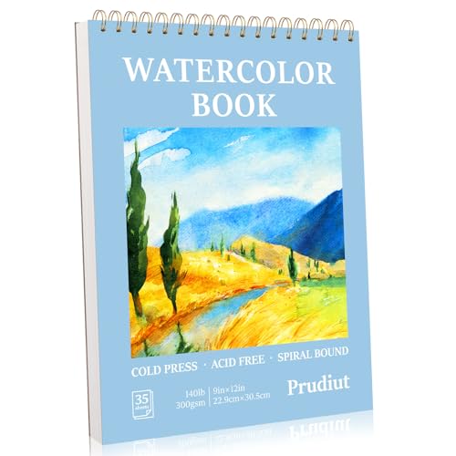35 Sheets Watercolor Paper Pad 9x12 Inch, 140 Lb Cold Press, Spiral | 300 Gsm Paper, Good Water Absorption, Tear-Off Pages, 360° Spiral Binding, for Watercolor, Sketching, Mixed Media - size: 9x12 Inch