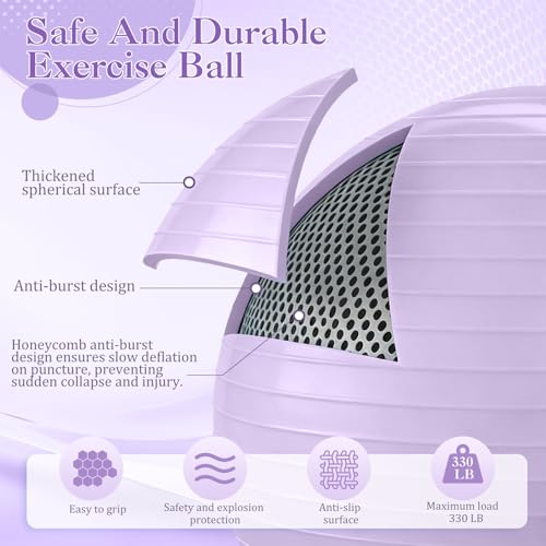 6-in-1 Yoga Balls and Yoga Block Set with Strap Foot Pump, Exercise Pregnancy Balls for Birthing, Pilates Kit Fitness Physical Therapy Home Gym Workout Equipment - color: Purple
