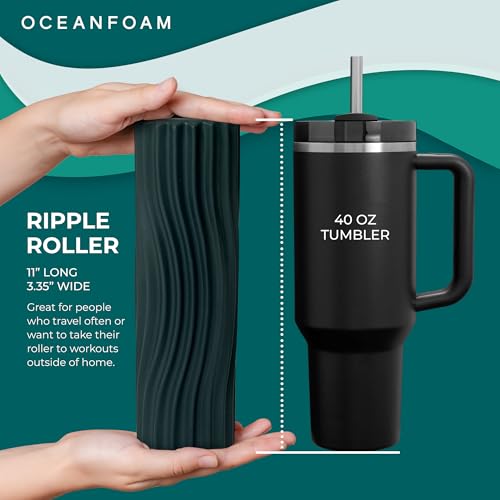 Oceanfoam Ripple Travel Foam Roller (11" x 3.35") Firm Mini Foam Roller for Physical Therapy, Deep Tissue Massage, Back Pain - High Density, Ergonomic Wave Textured - Yoga, Pilates, Exercise (Hunter) - color: Hunter