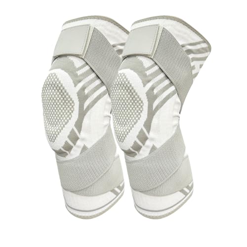 Knee joint bracket, Breathable Elastic Compression Knee Pad with Bilateral Spring-Supported Patella Gel Pads. High durability and performance suitable for jiu-jitsu, Muay Thai, wrestling, volleyball, running, cycling. Unisex (White*2, Large) - color: Whit