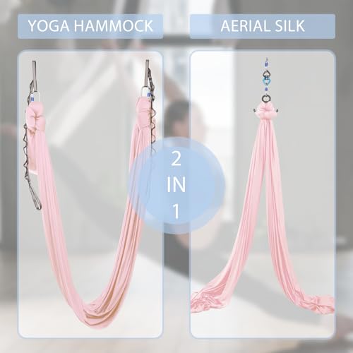 Aerial Silks Yoga Swing Set, Fitness Aerial Yoga Kit | Anti-Gravity Flight Aerial Yoga Hammock Kit; Low/Non Stretch Nylon Tricot Fabric; For Fitness & Dance; Hardware Included - color: Tender Pink