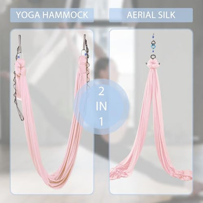 Aerial Silks Yoga Swing Set, Fitness Aerial Yoga Kit | Anti-Gravity Flight Aerial Yoga Hammock Kit; Low/Non Stretch Nylon Tricot Fabric; For Fitness & Dance; Hardware Included - color: 9Yards-Tender Pink