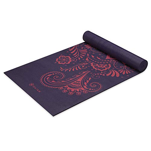 Gaiam Premium Yoga Mat, 6mm Thick Print Mat | Premium 6mm thick cushioning for joint support. Non-slip print design for yoga, Pilates & floor workouts. - color: Aubergine Swirl