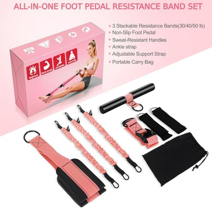 Multifunction Pedal Resistance Band with Handle & Ankle Straps 30/40/40 lbs,Elastic Yoga Tube Adjustable Resistance Bands with Handles,Portable Exercise Bands with Handles at Home Workout Equipment