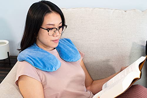 DreamTime Microwaveable Crescent Wrap with Aromatherapy, Heating Pad for Neck and Shoulders, Neck Wrap with Soothing Lavender, Lemongrass, and Chamomile Herbs for Natural Stress Relief, Blue - color: Blue, style: Crescent Wrap