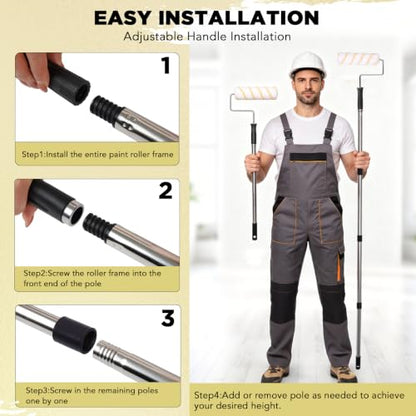 SOUTHGATE 33PCS Paint Roller Kit with Extension Pole for Walls & Ceilings | 9‘’ and 4‘’ rollers,1-5ft adustable pole, paint tray, drop cloth, brushes, for drywall, baseboards, apartments