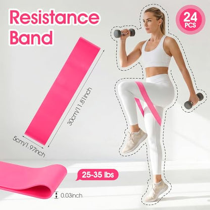 24 Pcs Resistance Bands Bulk Exercise Bands for Home Gym, Yoga, Pilates, 30 Lbs Purple-Red TPE Loop