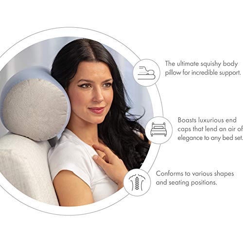 Microbead Bolster Neck Roll Pillow, 14x8 in Cylinder Tube, Silver Mist | Silky feel fabric helps prevent wrinkles & hair breakage; feather-light beads gently cushion head & shoulders as you rest - color: Silver Mist