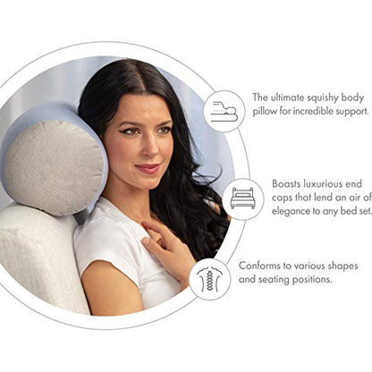 Microbead Bolster Neck Roll Pillow, 14x8 in Cylinder Tube, Silver Mist | Silky feel fabric helps prevent wrinkles & hair breakage; feather-light beads gently cushion head & shoulders as you rest - color: Silver Mist