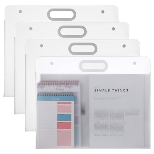 4 Pack Art Portfolio Folders, 17.3" x 13.9" Translucent White PP Plastic Storage with Handles, Waterproof Art Case for Drawings, Posters, Sketches & Photography