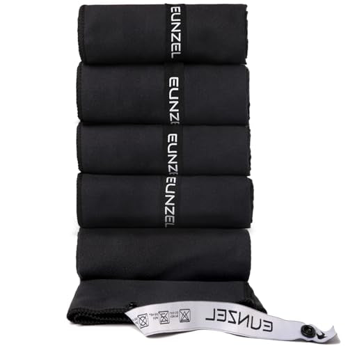 Eunzel Microfiber Workout Towel,Quick Dry Silver Ion Absorbent Sweat Gym Towel for Workout, Camping, Travel, Exercise& Fitness 31.5"x15.7", Set of 5 Black - color: Black