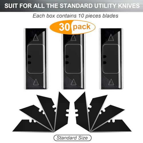 Vickay 30 Pack Utility Knife Blades, SK5 Box Cutter Blades, Razor Blades | Black Standard Replacement Blades for Heavy Duty Box Cutter Refills, for Cardboard, Leather, Drywall, Carpet, Rope, etc - color: Black, size: 30 Pack