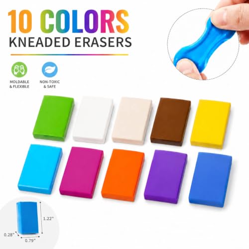Scented Kneaded Erasers, 10 Colors & 10 Scents, Soft Kneadable Erasers for Drawing, Sketching, Graphite & Charcoal, Putty Eraser with Individual Storage Cases (24, 10 Colors)