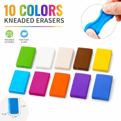 Scented Kneaded Erasers, 10 Colors & 10 Scents, Soft Kneadable Erasers for Drawing, Sketching, Graphite & Charcoal, Putty Eraser with Individual Storage Cases (24, 10 Colors)