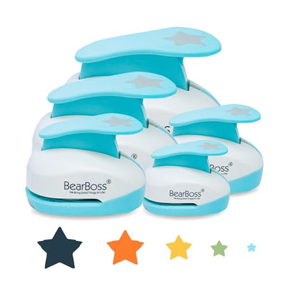BearBoss 5 Star Paper Punch, Handmade Scrapbook Paper Puncher, Different Size of Scrapbooking Punches Crafting Designs for Office Supplies, Card Making, DIY Albums Photos, Classic White - color: 5 Star Paper Punch