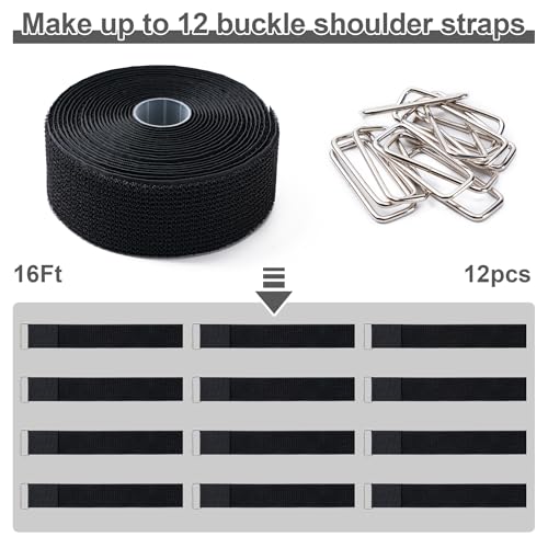 2" x16Ft Hook and Loop Straps with 12 Metal Buckles，Black - color: Black, size: 2"×16ft Metal Buckle