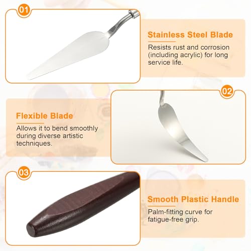 HARFINGTON 5pcs Palette Knife Painting Tool 3.31 x 0.94 Stainless Steel Art Spatula Pallet Knives Scrapers Tools with Beech Wood Handle for Acrylic Oil Canvas Mixing Spreading, Red/Silver - size: 3.31" x 0.94"