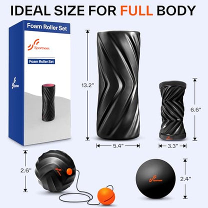 Sportneer 4 in 1 Pilates Foam Roller Muscle Relax Kit - color: Black