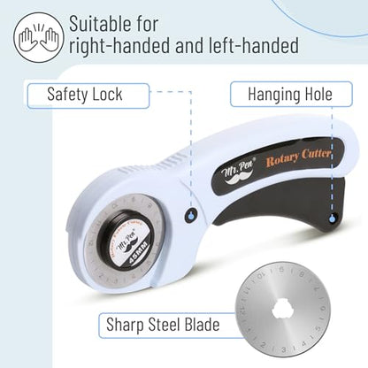 Mr. Pen- 45mm Rotary Cutter with 1 Extra Blade, Ergonomic Handle | Rotary Cutter for Fabric - color: Light Blue