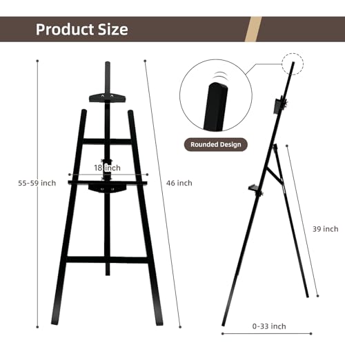Adjustable Black Pine Wooden Painting Easel, Art Easel Stand | A-Frame Easel Hold up to 43'' Painting Canvas for Wedding Sign and Poster, Drawing for Adults, Begginners and Students - color: Black