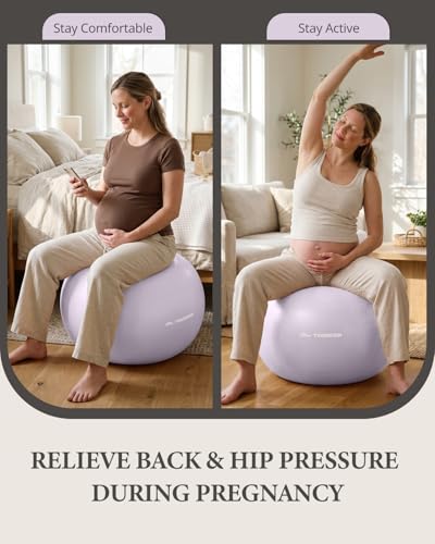 Trideer Exercise Ball, Stability Yoga Ball for Physical Therapy, Active Sitting, Pregnancy & Birth Labor Prep, Core Strength, Balance Training, Posture Improvement and Daily Stretching, 55/65/75cm - color: Light Purple, size: L(23-26ines/58-65cm)