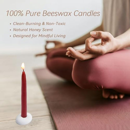20 Minute 100% Pure Beeswax Candles, Mini Mindful Meditation Taper Candles, Smokeless & Dripless with Holder for Yoga, Prayer, Relaxation (Red,24 Pack) - color: Red