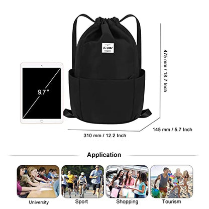 XEYOU Drawstring Backpack Bag Sport Gym Sackpack Beach Cinch Bag | Lightweight Swimming Bag, Water-Resistant Fabric, Travel Daypack for Women and Men - color: Black