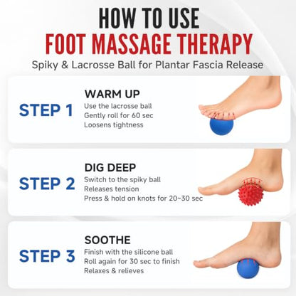 Lacrosse Massage Ball Spiky Ball Set | for Myofascial Release, Plantar Fasciitis, Stress Relief for Back, Neck, Feet, for Home, Office, Gym - color: Blue-red-