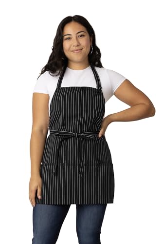 Chef Works Unisex Three Pocket Apron - color: Black White Pinstripe