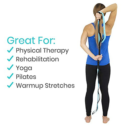 Vive Stretch Strap (75" - 10 Loops) - Leg Stretch Band to Improve Flexibility - Stretching Out Yoga Strap - Exercise and Physical Therapy Belt for Rehab, Pilates and Gymnastics with Guide Book - color: Teal