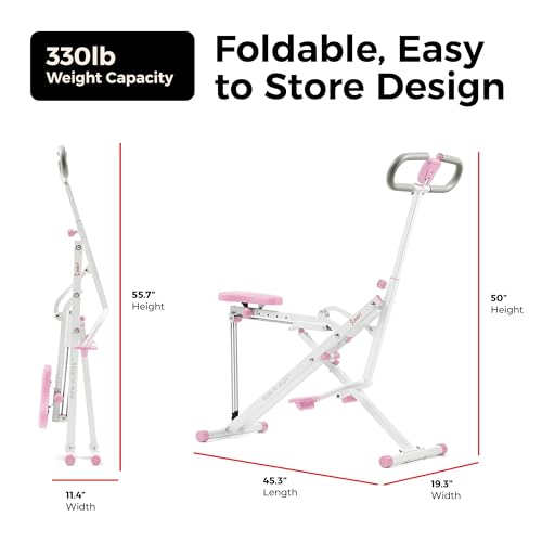 Sunny Health & Fitness Smart Row-N-Ride Glute & Leg Trainer, Foldable Squat Assist Rower with Exclusive SunnyFit App Connection - color: Pink