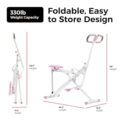 Sunny Health & Fitness Smart Row-N-Ride Glute & Leg Trainer, Foldable Squat Assist Rower with Exclusive SunnyFit App Connection - color: Pink