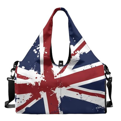 Union Flag Print Womens Gym Bag Yoga Mat Bags with Double Zipper Sports Bags with Shoe Compartments, Navy Blue Shoulder Bag for Fitness Weekender - color: Union Flag