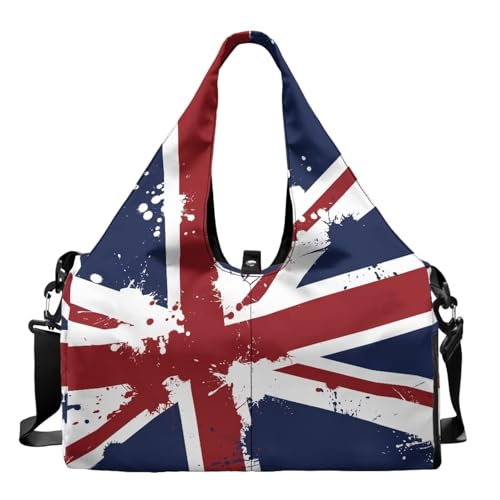 Union Flag Print Womens Gym Bag Yoga Mat Bags with Double Zipper Sports Bags with Shoe Compartments, Navy Blue Shoulder Bag for Fitness Weekender - color: Union Flag