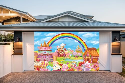 Candy Theme Party Backdrop Cartoon Rainbow Lollipop Sweet Donut Candy Photography Background for Kid Adult Candy Garage Door Decoration Banner Baby Shower Photo Props (10X6FT(120X72inch)) - size: 10X6FT(120X72inch)