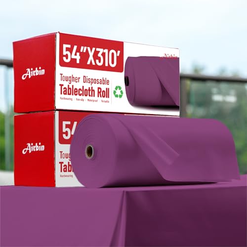 Plastic Table Cover Roll, 310 Ft X 54 In Plastic Table Cloth Disposable | Purple Plastic Tablecloth Roll with Cutter PEVA Disposable Tablecloth for Birthday, Graduation Party, Bridal Shower, Wedding - color: Purple, size: 3720" x 54" (Rectangular)