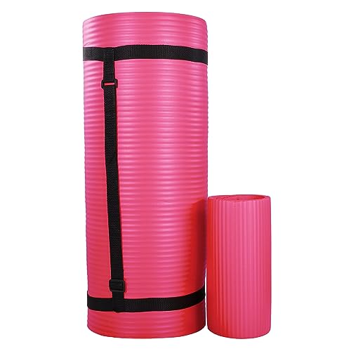 BalanceFrom 71x24 Inches Yoga Mat with Knee Pad and Optional Blocks – Extra 1-Inch Thick Non-Slip Foam with Anti-Tear Surface and Carrying Strap for Home, Studio, or Gym Workouts - color: Pink, style: Mat & Knee Pad