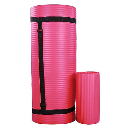 BalanceFrom 71x24 Inches Yoga Mat with Knee Pad and Optional Blocks – Extra 1-Inch Thick Non-Slip Foam with Anti-Tear Surface and Carrying Strap for Home, Studio, or Gym Workouts - color: Pink, style: Mat & Knee Pad