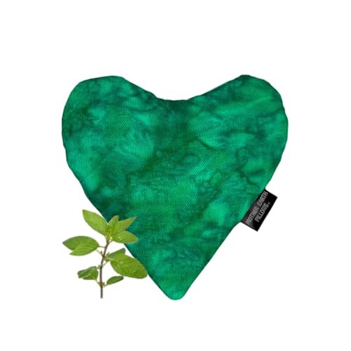 Mother Earth Pillows Small Heart-Shaped Flax Pillow for Natural Pain Relief, Warm or Cold Therapy, Herbal Aromatherapy Pillow (Green Print - Refresh Herbal Blend) - color: Green Print - Refresh Herbal Blend