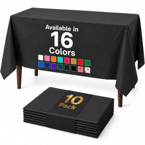 Auros 10-Pack Plastic Tablecloths, 54x108 Inch Disposable Table Covers, 8FT | Rectangle Waterproof & Throw Away Table Cloth, Easy Cleanup for Party, Wedding, Graduation, BBQ, Fits 6-8ft Table, Onyx Black - color: Onyx Black, size: 54" X 108" Rectangle