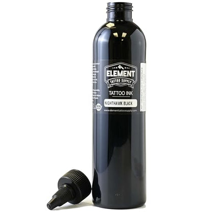 Element Tattoo Supply Black Tattoo Ink 8oz Bottle | Professional Black Ink | USA made formula, smooth reliable flow, deep bold saturation, ideal for lining and shading, trusted by professional artists - size: 8oz