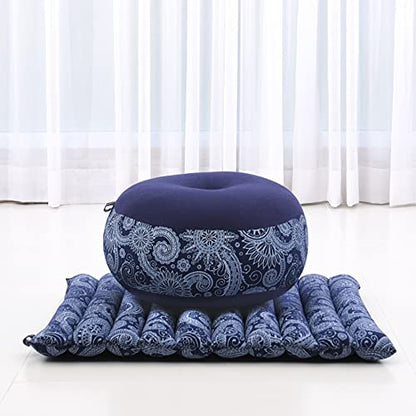 Leewadee Meditation Cushion Set – 1 Small Zafu Yoga Pillow and 1 Small Roll-Up Zabuton Mat Filled with Kapok - color: Cbt1 - Blue