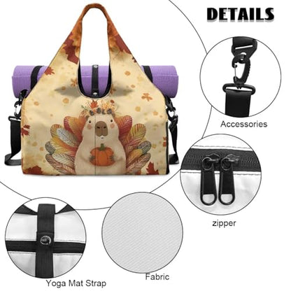 Gym Bag with Yoga Mat Holder Large Tote Bag With Multi Pockets for Women Men Dry Wet Separated Pocket Carryall Yoga Tote Bag for Pilates Travel Workout Office - color: Halloween yellow