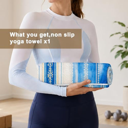 Hot Yoga Towel Non Slip, Ultra-Absorbent Yoga Mat Towel, Soft with Printed Design, Machine Washable, Yoga Pilates Towel Suitable for Exercise, Pilates, Yoga, 72x27in.Blue Stripe - color: Blue Stripe