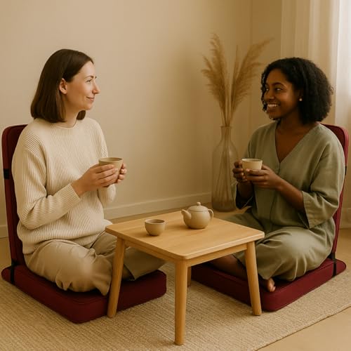 Friends of Meditation Relaxing Buddha Meditation Chair | Detachable Rectangular Back Support & Zafu Cushion | Portable Folding Chair | Floor Chair with Back Support | Yoga Chairs for Adults | Maroon - color: Maroon