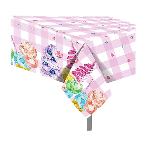 1Pc Ice Cream Cake Party Plastic Tablecloth 54 x 87 Inch Summer Sweet Ice Cream Long Rectangular Table Cover for Buffet Ice Cream Party Holiday Dinner Picnic Tablecloth for Kitchen Event Use - color: Ice Cream Cake