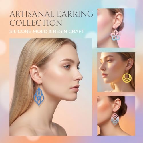 50 Styles Resin Earring Molds, 4 Pcs Silicone Jewelry Resin Casting Molds with Built in Holes Resin Molds Jewelry for Epoxy Pendantr Earrings Necklace Pendants Keychains